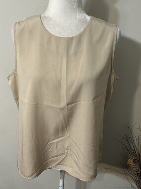 Notations Clothing’s Co Women Beige Tan Tank Top Back Keyhole Button Career Sz L
